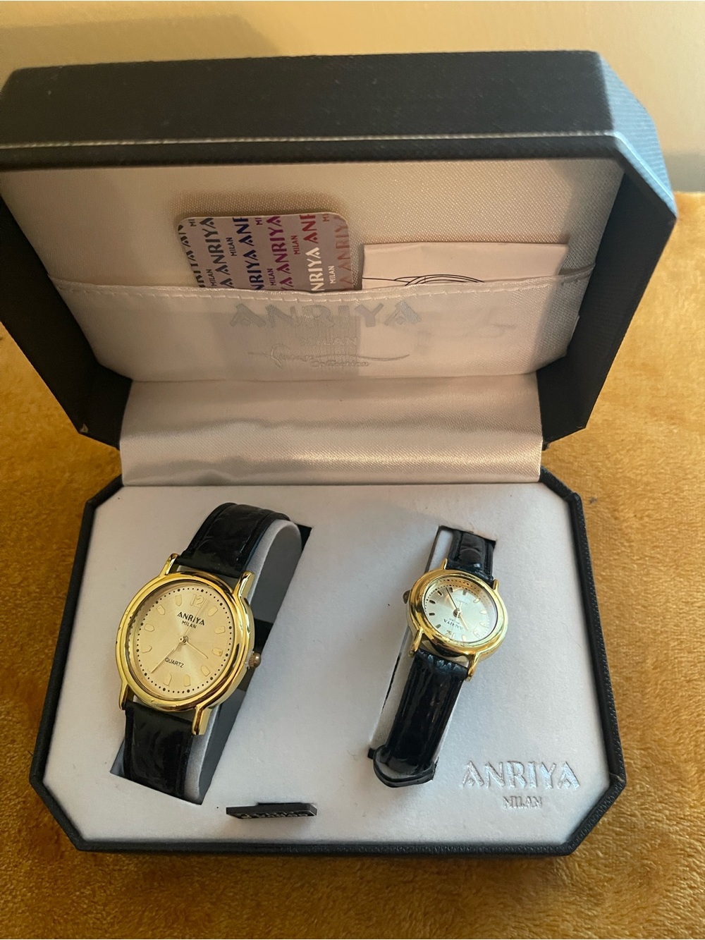 Ariya Gold and Black Matching His & Hers Dress Watch Set
